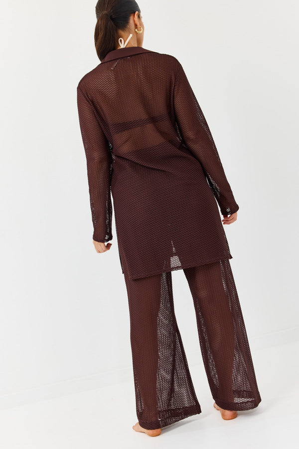 Turkiz Brown Mesh Relaxed-Fit Pants