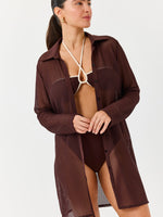 Turkiz Brown Crochet Button-Down Shirt