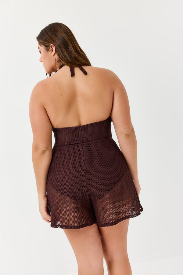 Turkiz Brown Crochet Swim Romper