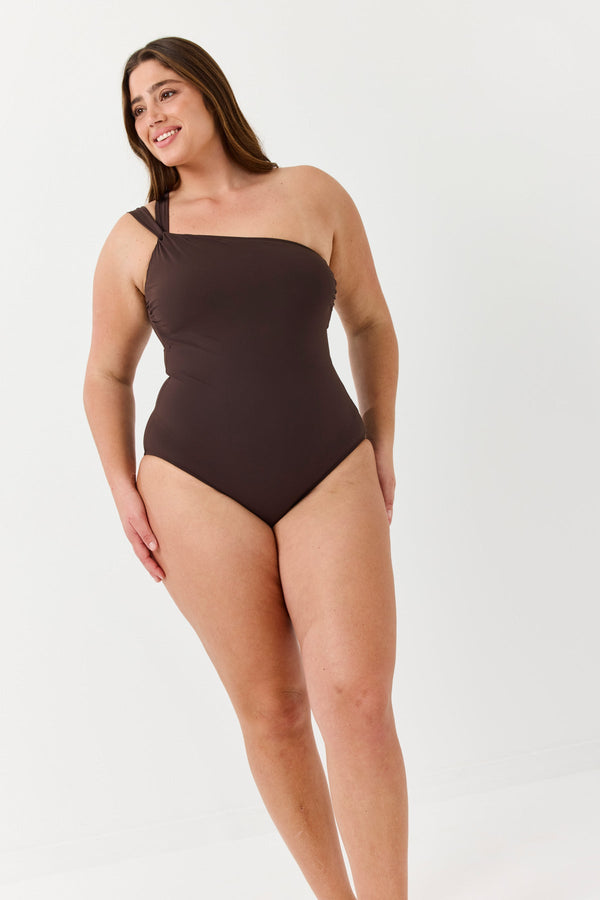 Turkiz Brown One-Shoulder One-Piece Swimsuit