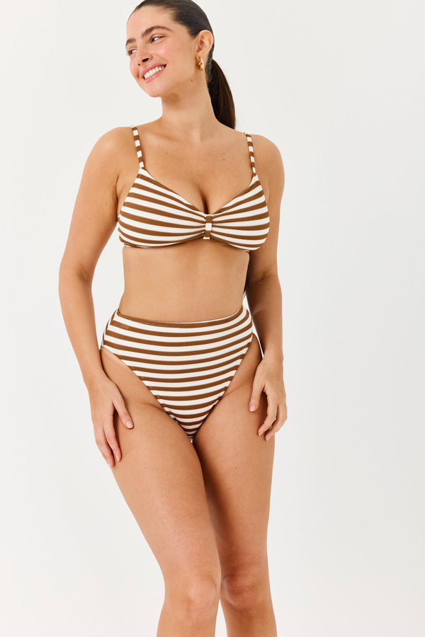Turkiz Brown Textured Stripe Bikini Top