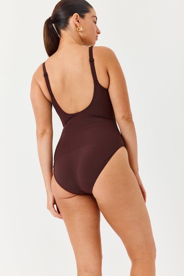 Turkiz Brown V-Neck One-Piece Swimsuit