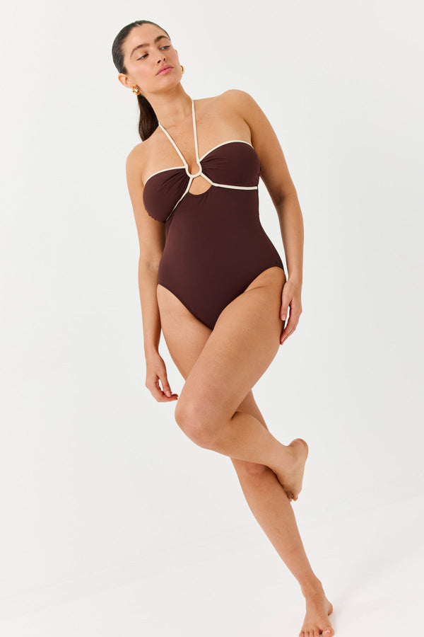 Turkiz Brown One-Piece Swimsuit with Tie Detail