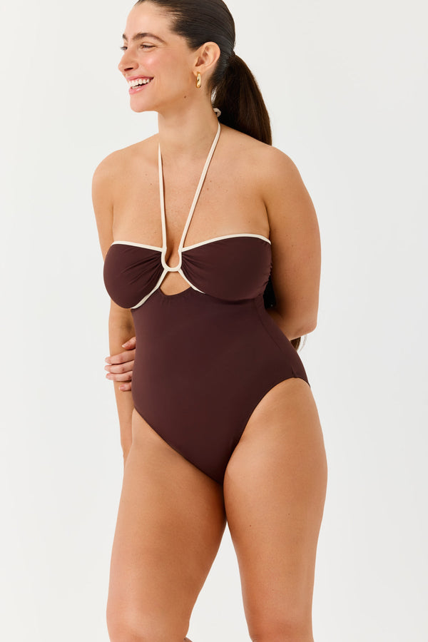 Turkiz Brown One-Piece Swimsuit with Tie Detail
