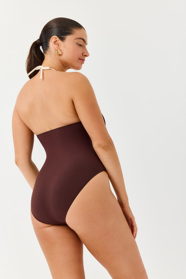 Turkiz Brown One-Piece Swimsuit with Tie Detail