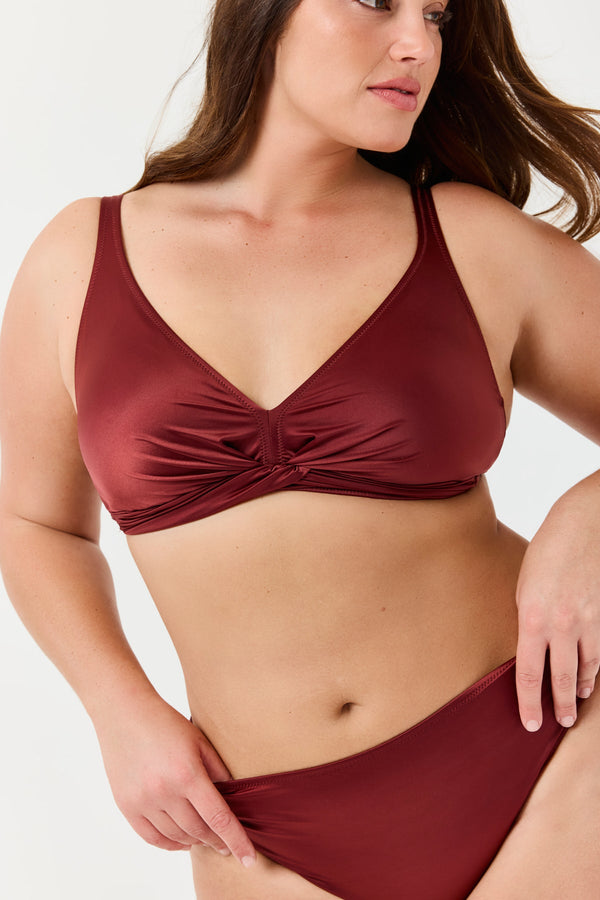 Turkiz Rust Brown Satin D-Cup Bikini Top