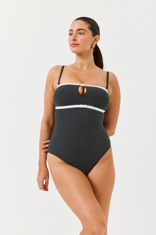 Turkiz Black & White Polka Dot Bandeau Swimsuit