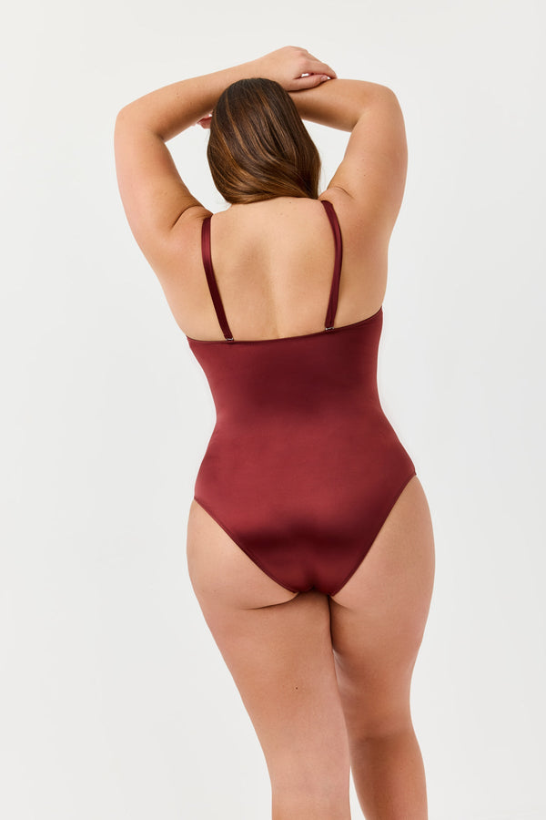Turkiz Rust Brown Satin One-Piece Swimsuit