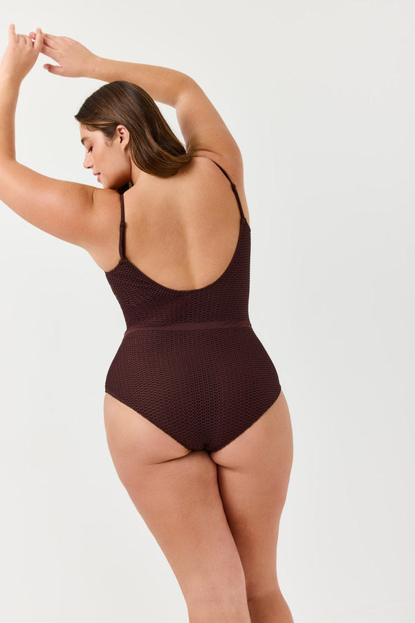 Turkiz Brown Crochet One-Piece Swimsuit