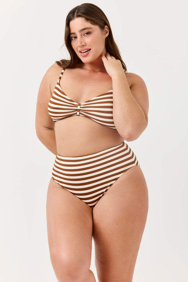 Turkiz Brown Textured Stripe Bikini Top