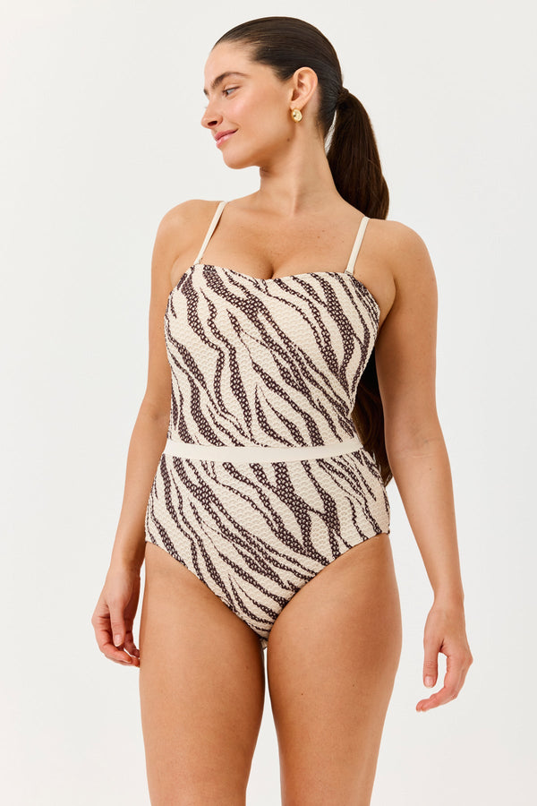 Turkiz Animal Print Crochet Bandeau One-Piece Swimsuit