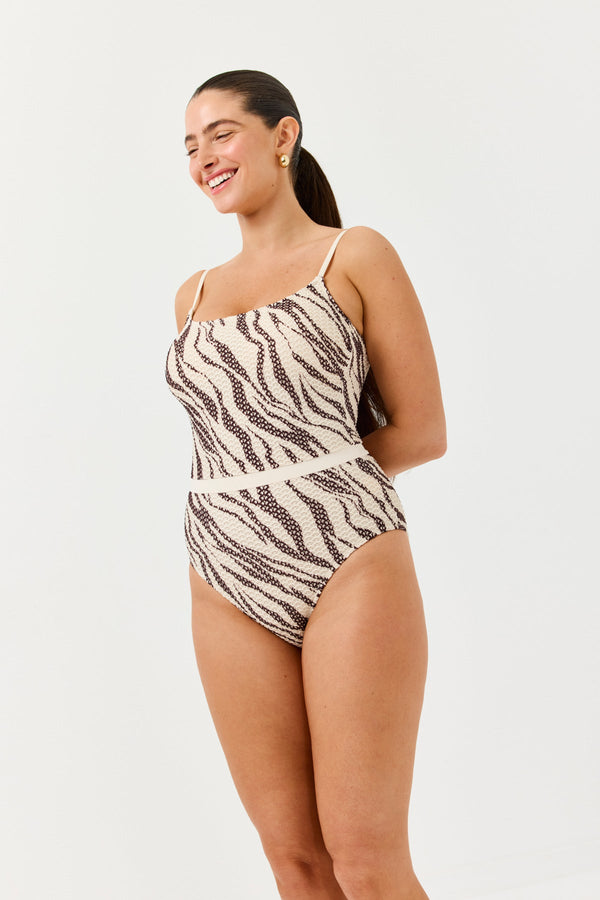 Turkiz Animal Print Crochet One-Piece Swimsuit