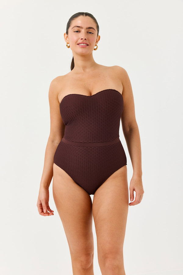 Turkiz Brown Crochet Bandeau One-Piece Swimsuit