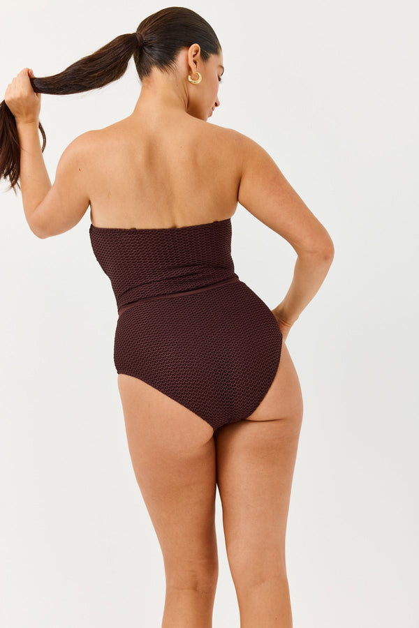 Turkiz Brown Crochet Bandeau One-Piece Swimsuit