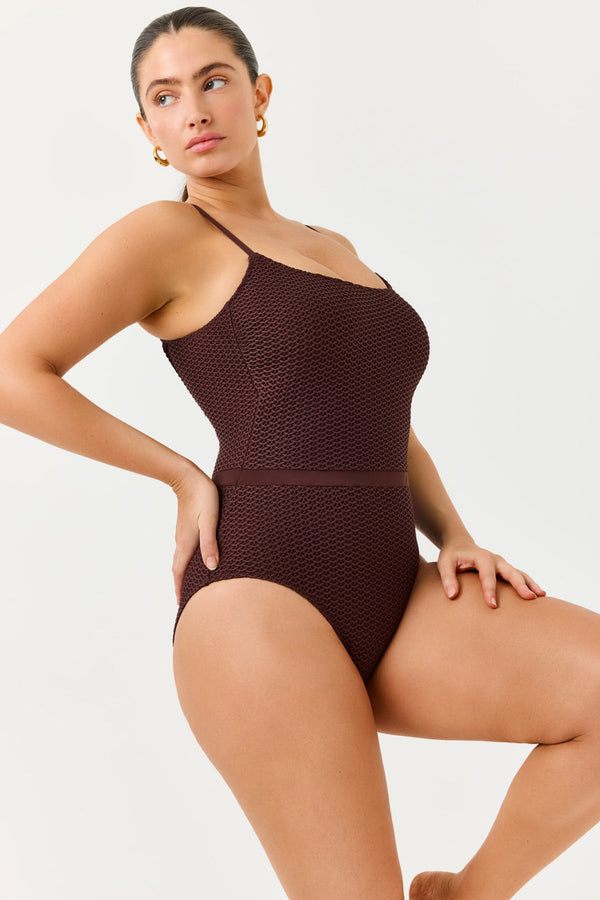 Turkiz Brown Crochet One-Piece Swimsuit