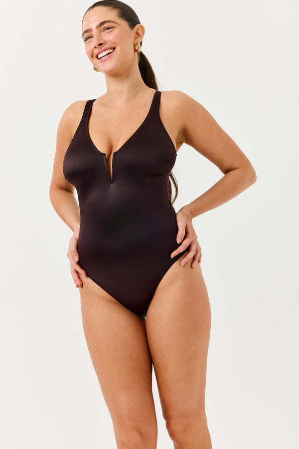 Turkiz Brown Satin One-Piece Swimsuit