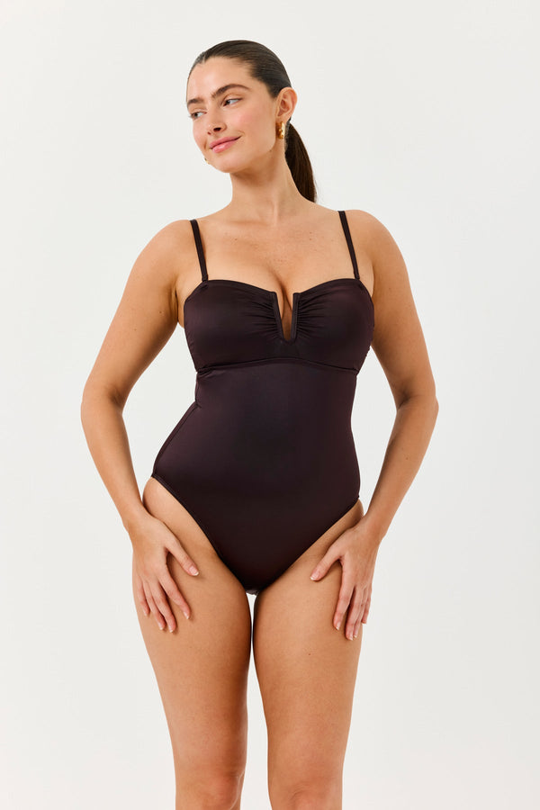 Turkiz Brown Satin Bandeau One-Piece Swimsuit