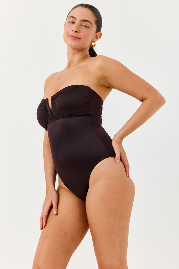 Turkiz Brown Satin Bandeau One-Piece Swimsuit