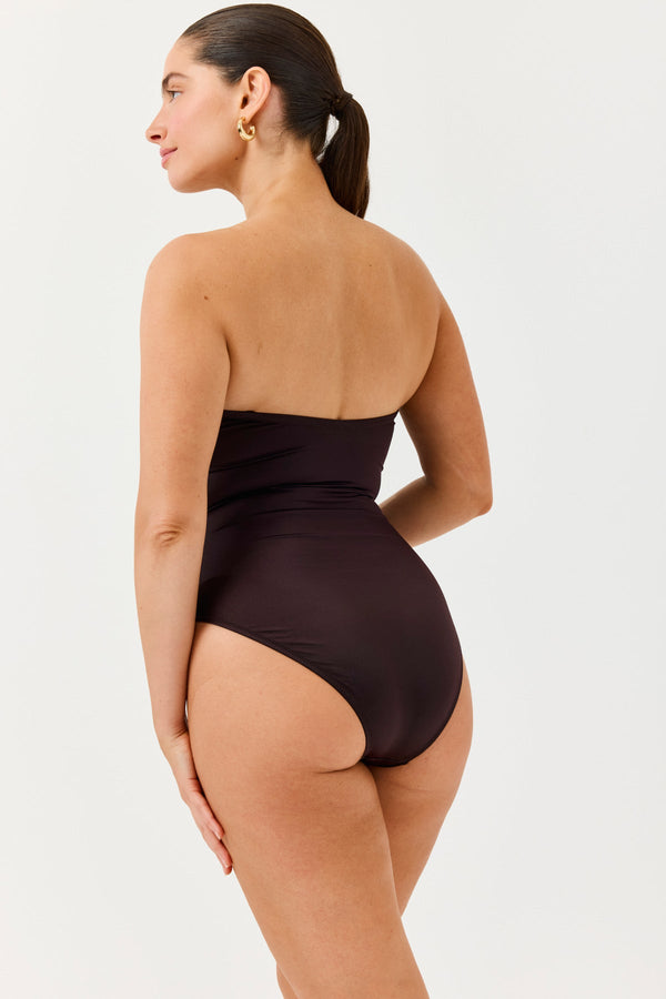 Turkiz Brown Satin Bandeau One-Piece Swimsuit