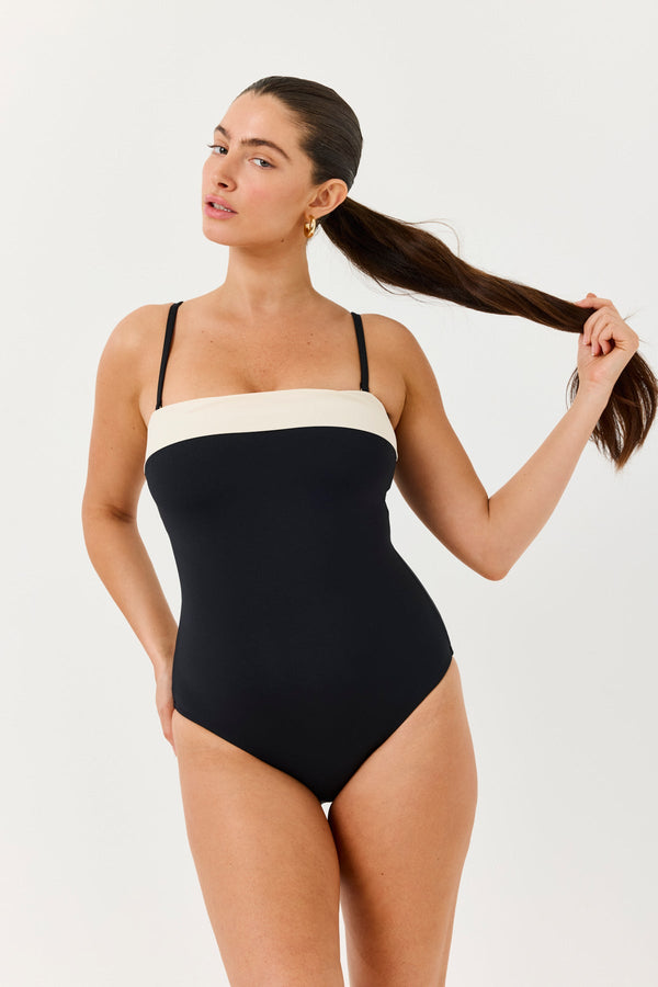 Turkiz Black Bandeau One Piece Swimsuit