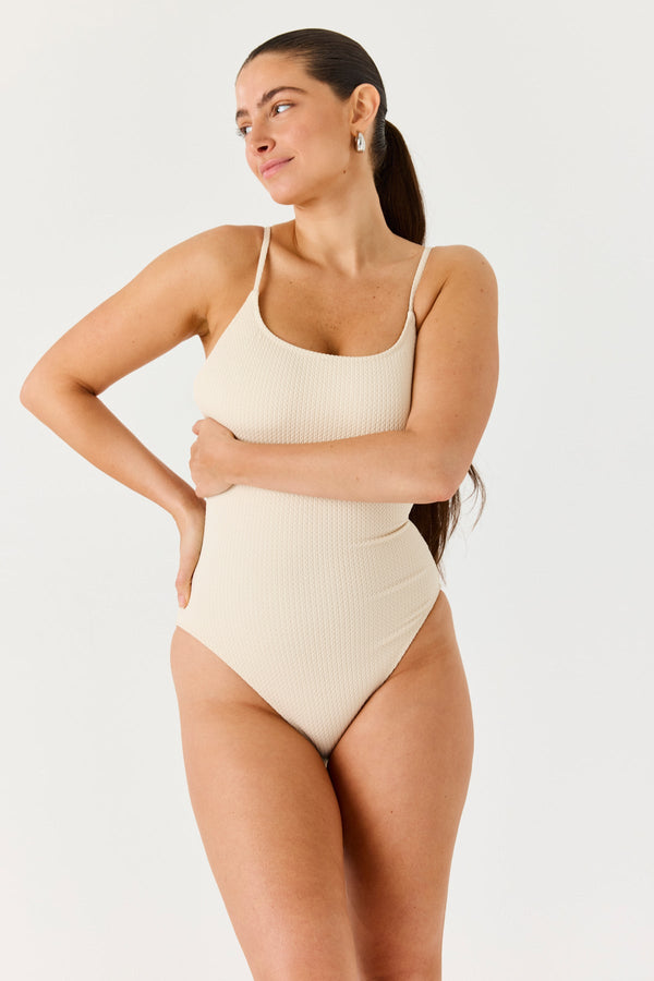 Turkiz Cream Textured One-Piece Swimsuit