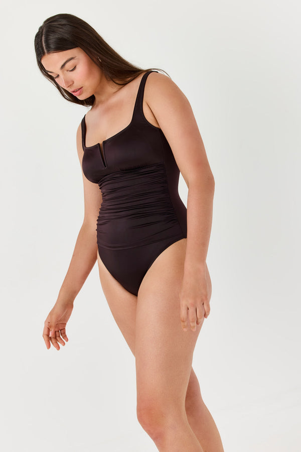 Turkiz  Brown Shaping Satin One-Piece Swimsuit