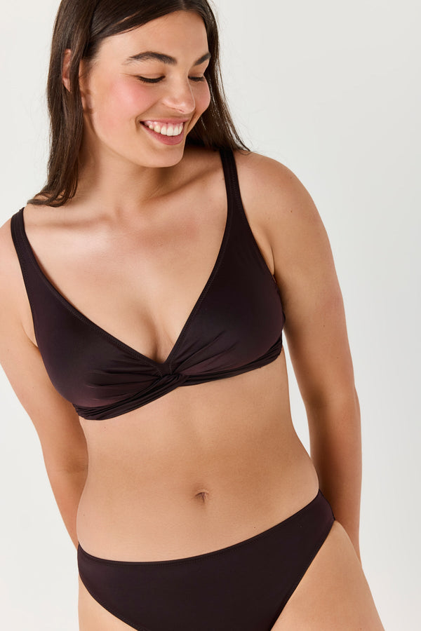 Turkiz Brown Satin D-Cup Bikini Top