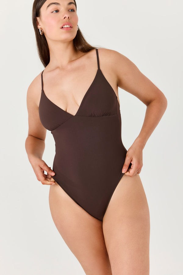 Turkiz Brown V-Neck One-Piece Swimsuit