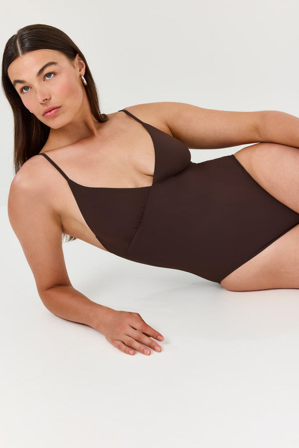 Turkiz Brown V-Neck One-Piece Swimsuit