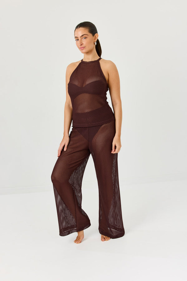 Turkiz Brown Crochet Tank Top