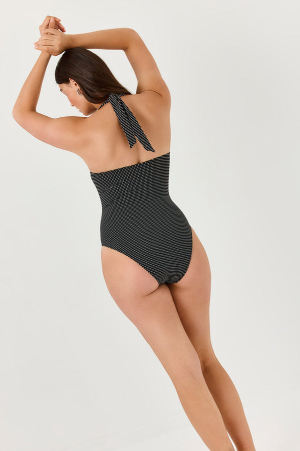 Turkiz Black & White Polka Dot Halter One-Piece Swimsuit