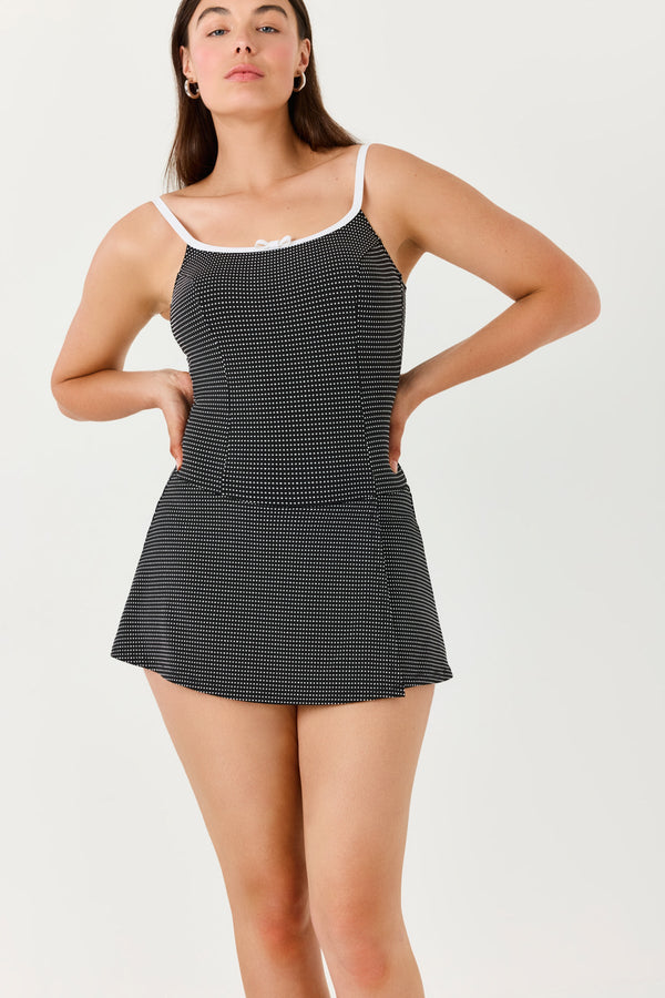 Turkiz Black & White Polka Dot Shaping Swim Dress