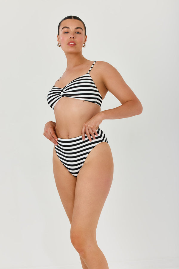 Turkiz Black & White Textured Stripe Bikini Top
