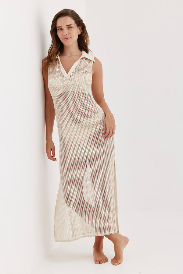 TURKIZ CROCHET BEACH DRESS - CREAM