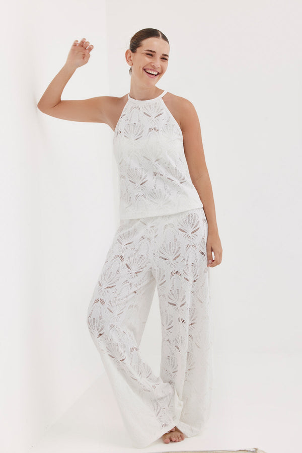 Turkiz White Lace Wide-Leg Pants