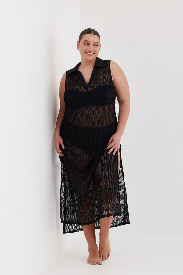 TURKIZ CROCHET BEACH DRESS - BLACK
