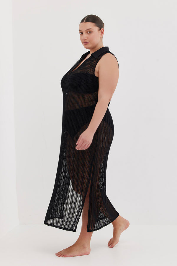 TURKIZ CROCHET BEACH DRESS - BLACK
