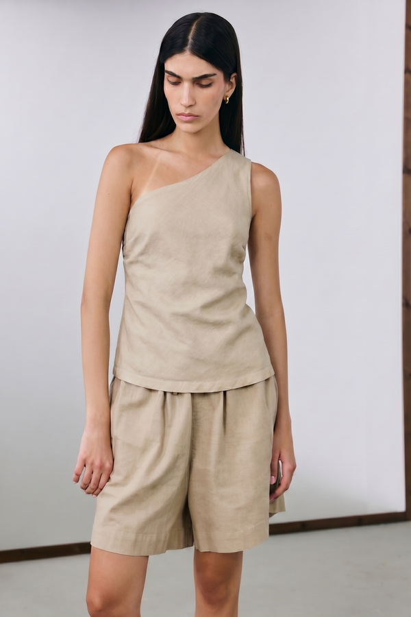 Sorrento One Shoulder Top - Beige